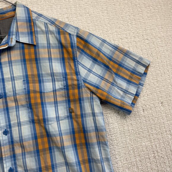 Mountain Hardwear Men's Shirt L Plaid Short Sleeve Outdoors Hiking Blue / Orange - Picture 4 of 14